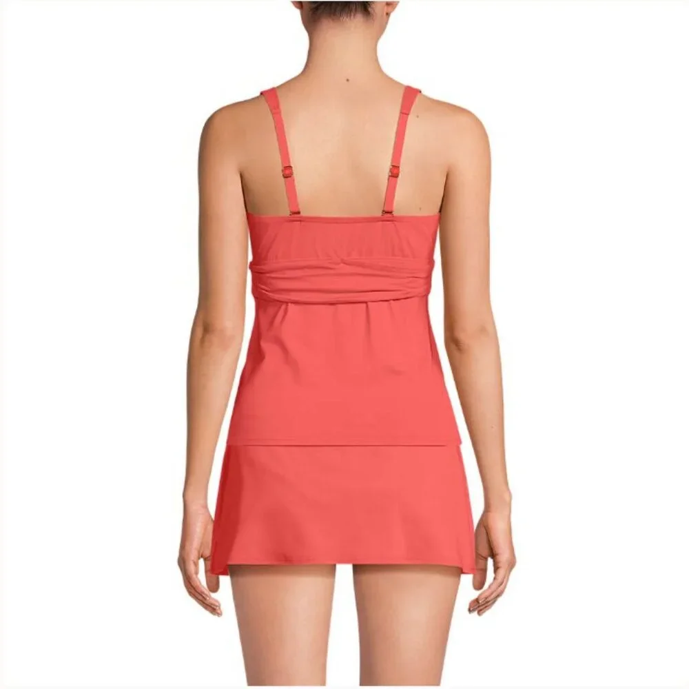 Lands' End V-Neck Plunge X Back Tankini Top - Size: Small Long - NWT